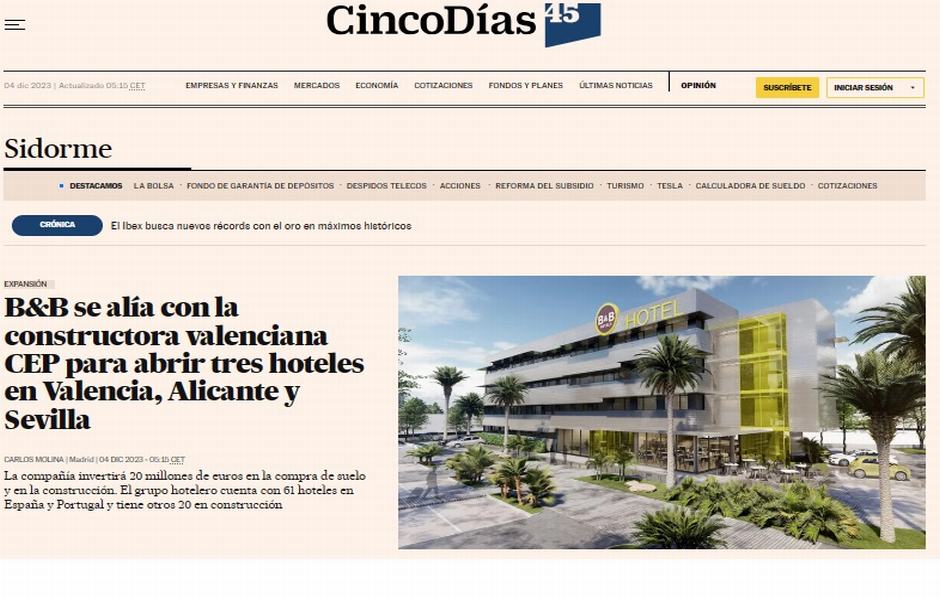 NEWS IS PUBLISHED ABOUT OUR HOTEL B&B PROJECT DOS HERMANAS IN NEWSPAPER CINCO DIAS