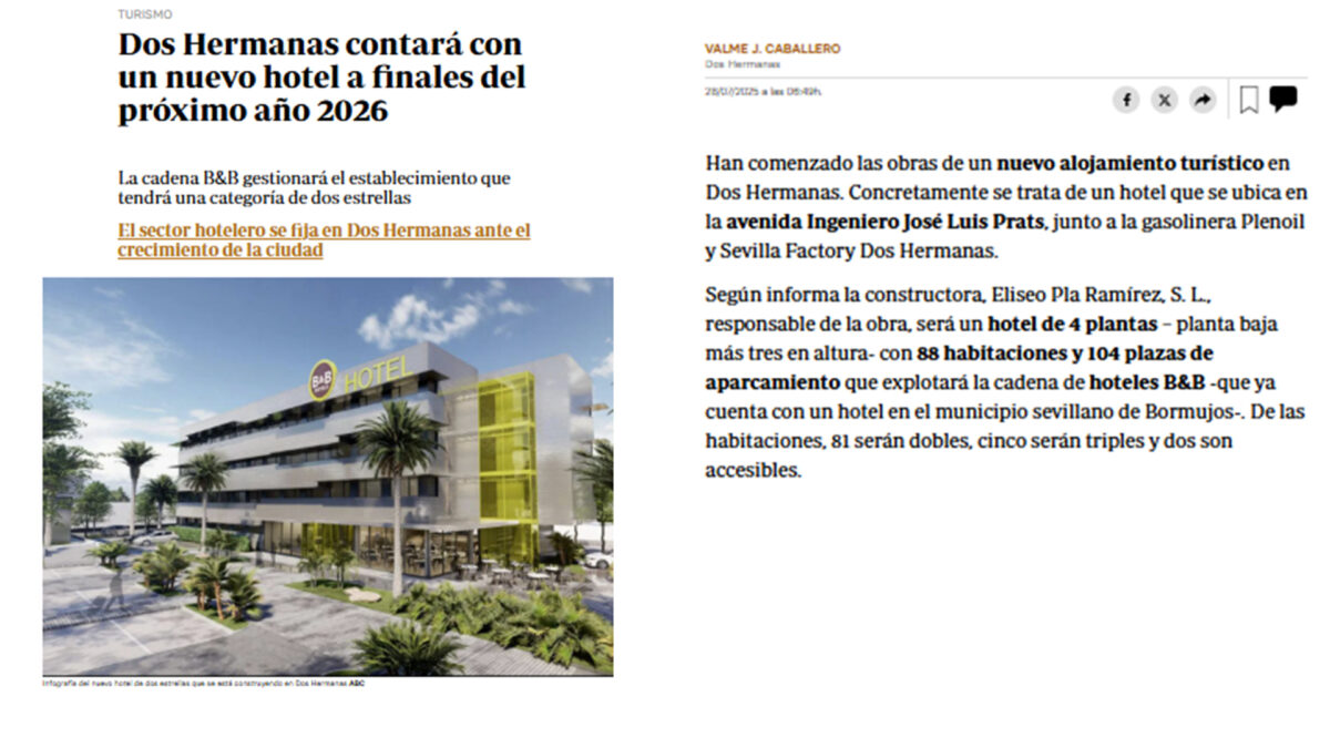 OUR B&B HOTEL DOS HERMANAS PROJECT IS ON THE NEWS